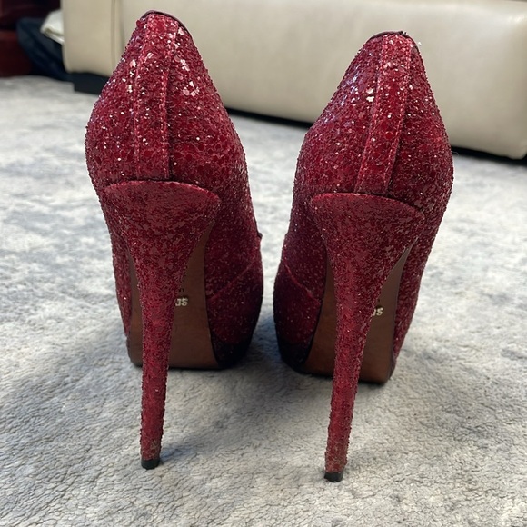 Schutz Fernanda Pump Rouge Red Dark Wine Glitter Sparkle Platform Stiletto 7 - Picture 6 of 15